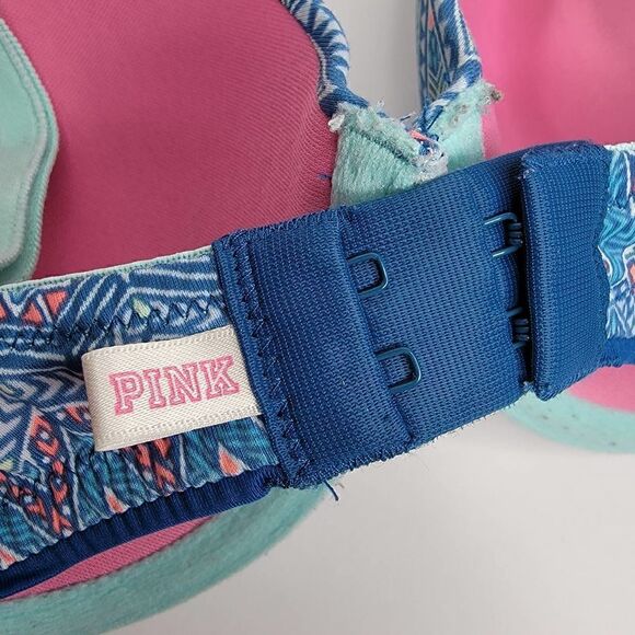 Victoria's Secret Pink Wear Everywhere Push Up Aztec Bra Blue Size 32 DD - Picture 11 of 15